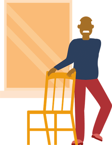 illustratie: oudere man doet balansoefening met stoel